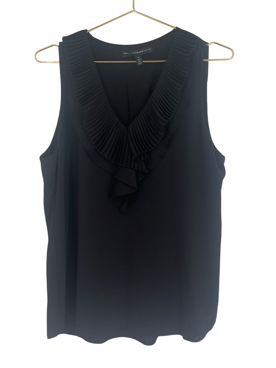 White House Black Market Tops - White House Black Market Black Pleated V-Neck Ruffle Camisole size 12 WHBM top